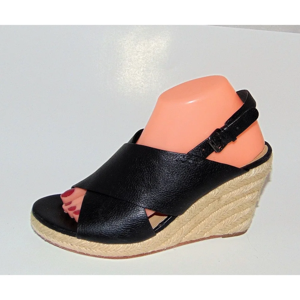 VIA SPIGA 'Rosette' Black‎ Slingback Espadrille Wedge 9.5 MSRP $250